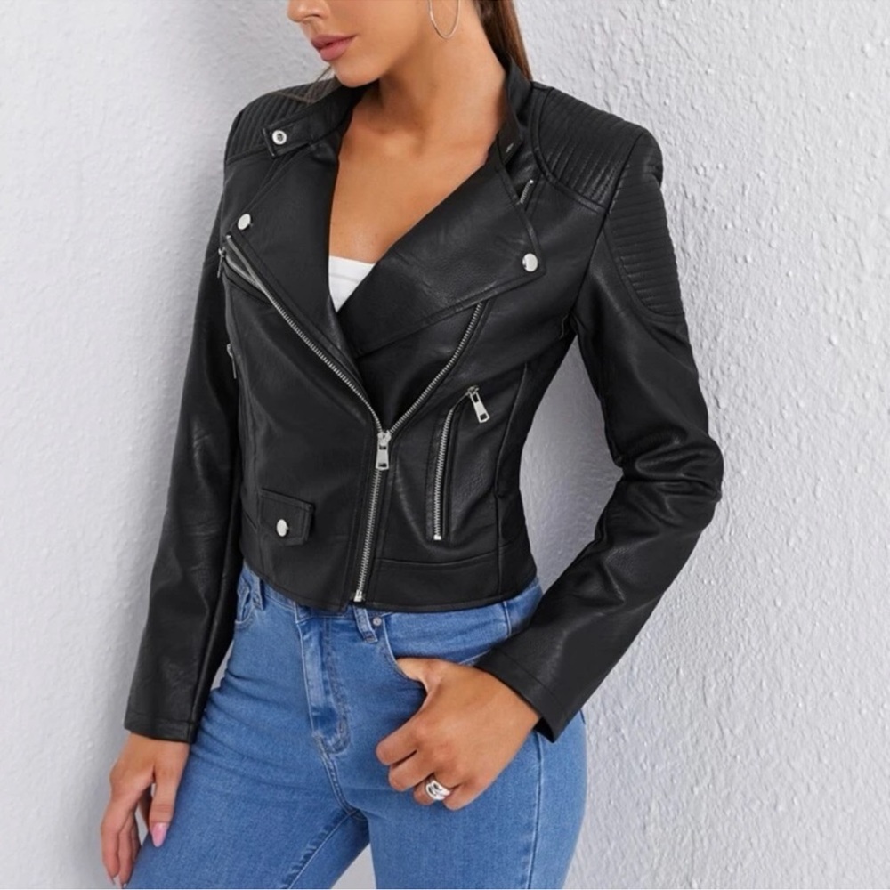 XL 🔅 Vegan Leather Minimalist Moto Jacket black